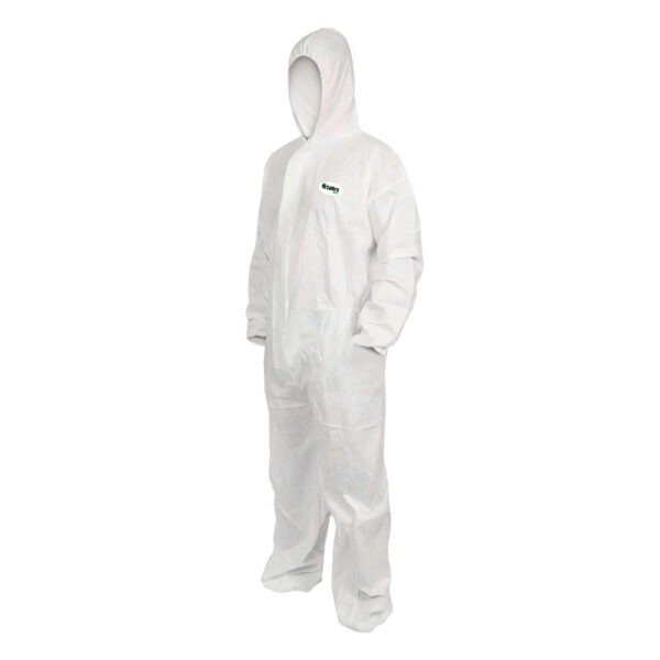 These white coveralls are quite useful in restoration situations, to keep particulate matter off the skin