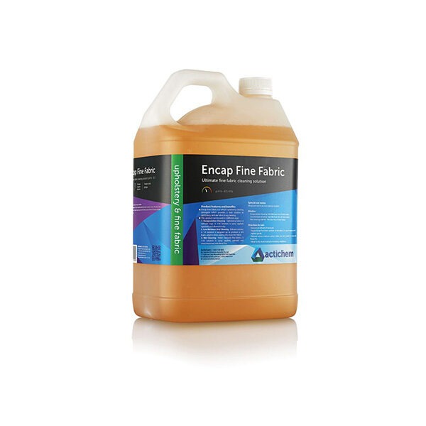 A 5L container of Encap Fine Fabric, an innovative upholstery cleaner offering versatile cleaning solutions.