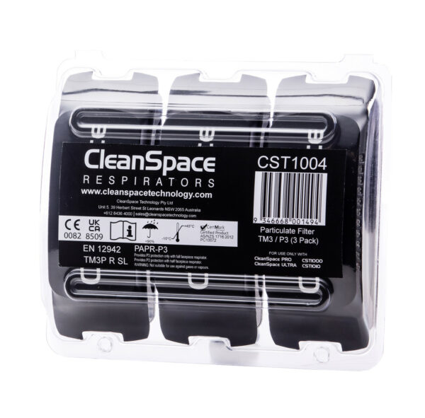 An image of CleanSpace's High Capacity TM P3 Filter in a 3 pack.