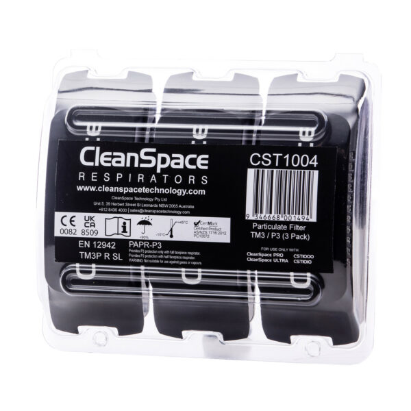 An image of CleanSpace's High Capacity TM P3 Filter in a 3 pack.