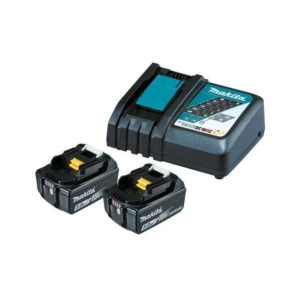 This 199179-3 Makita Charging kit includes 2 x 5.0Ah 18V batteries with the charger.