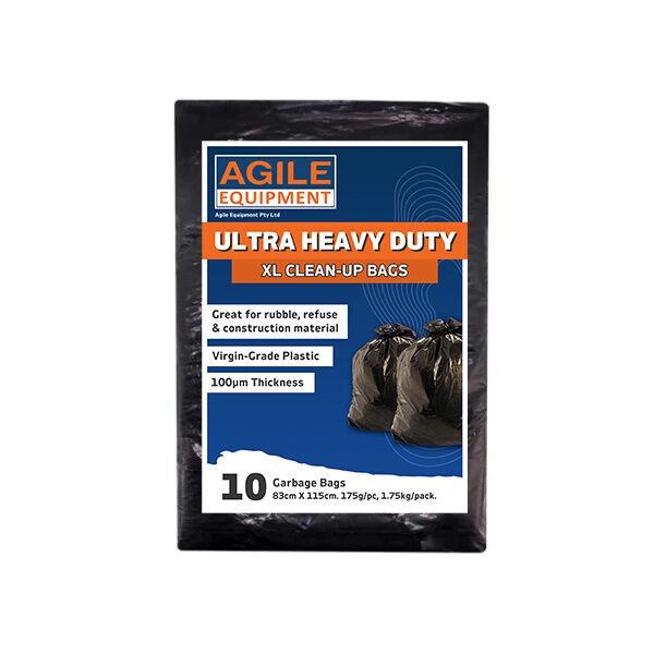 This is a picture of Agile Equipment's Heavy Duty XL Clean up bags, perfect for carrying debris, pierce resistant with very thick polythene plastic.