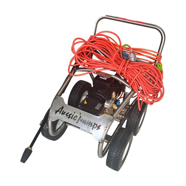 This is a picture of an Aussie Pump ABMONSS140 Pressure Washer with 15m extension cable. Agile Equipment offers it for hire daily ore weekly.